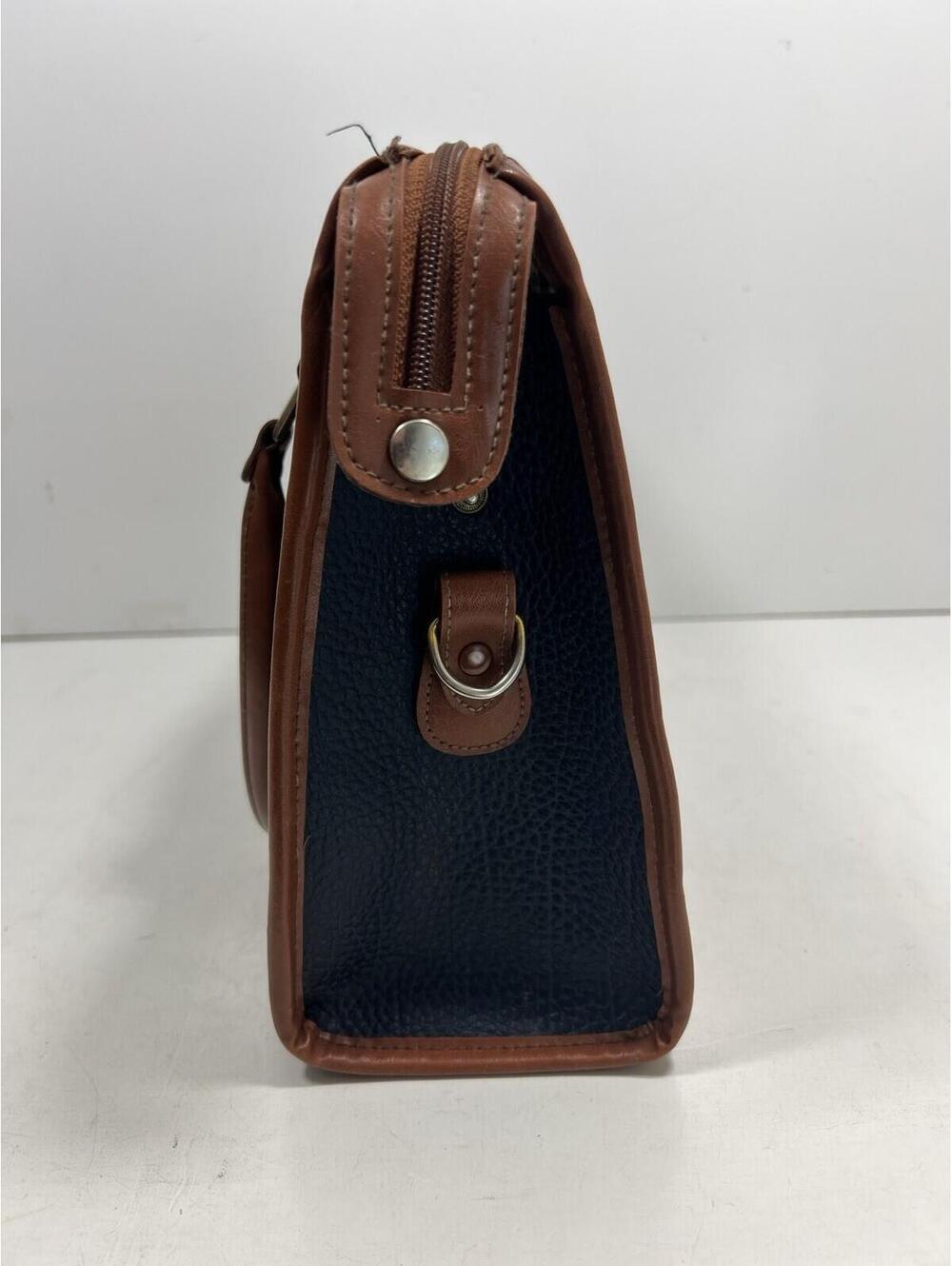 Vintage 90s Guess Blue & Tan Trim Pebble Leather Double Handle Bag Large - Picture 5 of 9